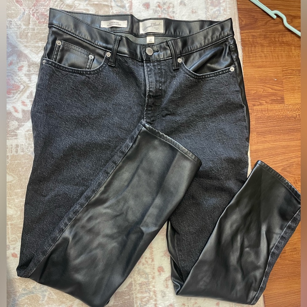 Universal Thread Black Denim Pants with Leather Trim
